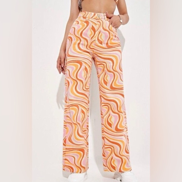 No Vacancy Pants - Retro Colorful Swirl Wide Leg Pants
